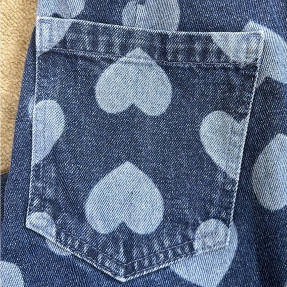 Lazy Oaf Blue Denim Straight Leg Heart Design Hi-Rise SZ 28 Elastic Waist EUC - Picture 10 of 13